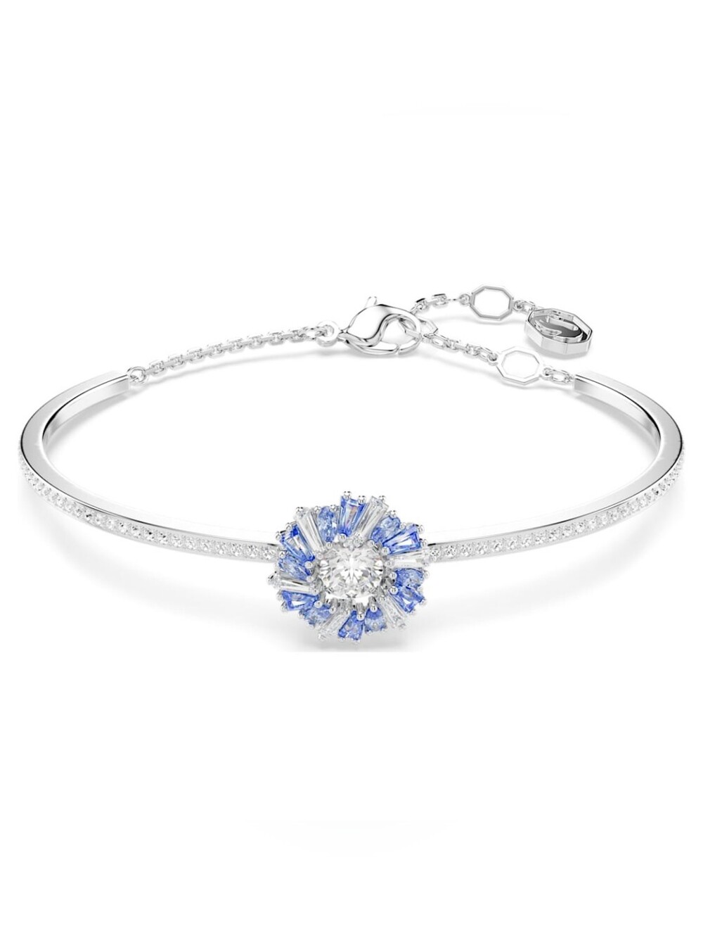 Swarovski Idyllia Flower Bangle – Blue Crystals, Rhodium Plated